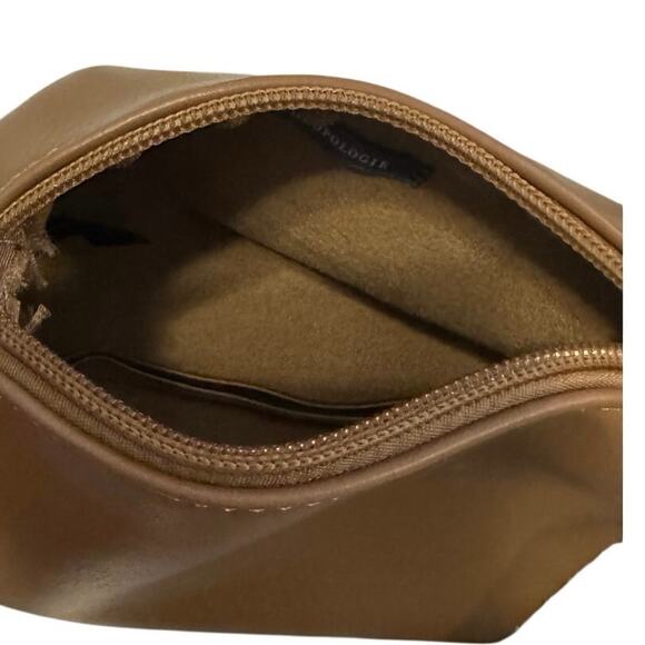 Anthropologie Women's Brown Solid Leather Classic Zip Cosmetic Pouch Bag - Picture 4 of 6